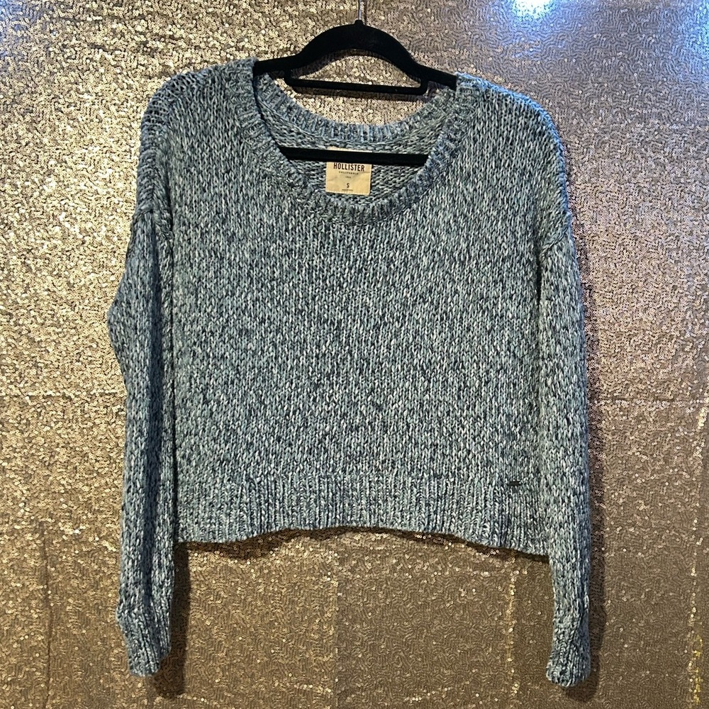 Hollister Blue Marled Knit Cropped Sweater – Size Small, Cozy & Stylish